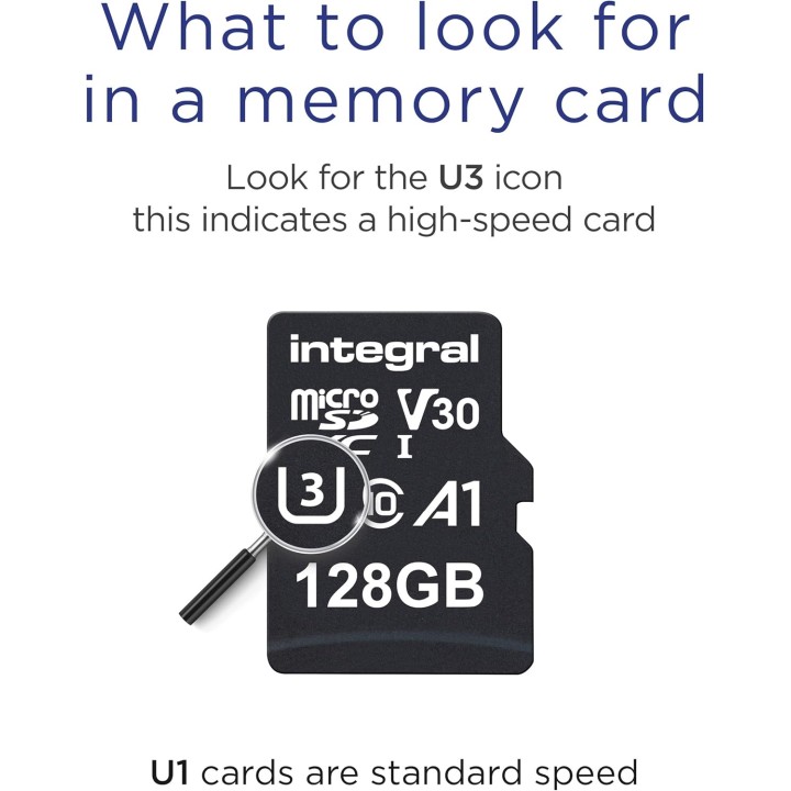 Carte microSD 128 Go haute vitesse 4K UHS-I U3 Class 10 - Integral