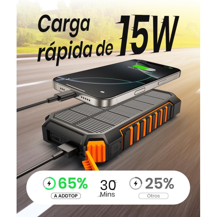 Batterie externe solaire 26800mAh - Charge rapide et sans fil - 4 sorties USB-C - Outdoor