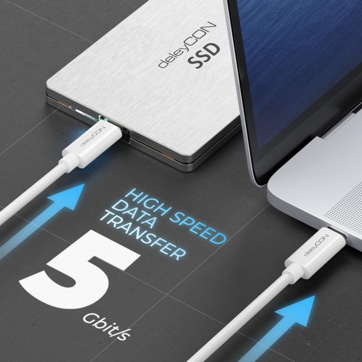 Câble USB-C 1,5m charge rapide 100W – Transfert 5 Gbit/s – Puce E-Marker – Blanc