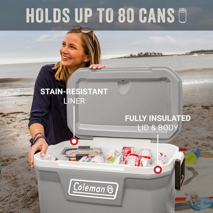 Glacière isotherme 52 L - Couvercle siège - Grande capacité - Coleman gris