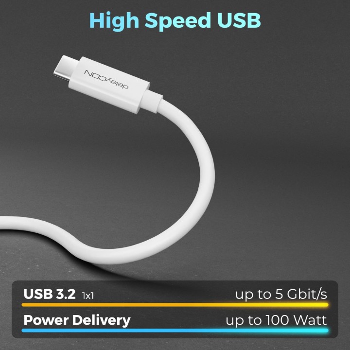 Câble USB-C 1,5m charge rapide 100W – Transfert 5 Gbit/s – Puce E-Marker – Blanc