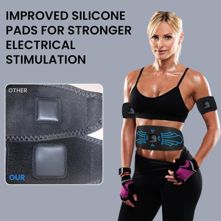 Électrostimulateur abdominal EMS – 10 modes, 30 intensités, USB-C, multi-zones