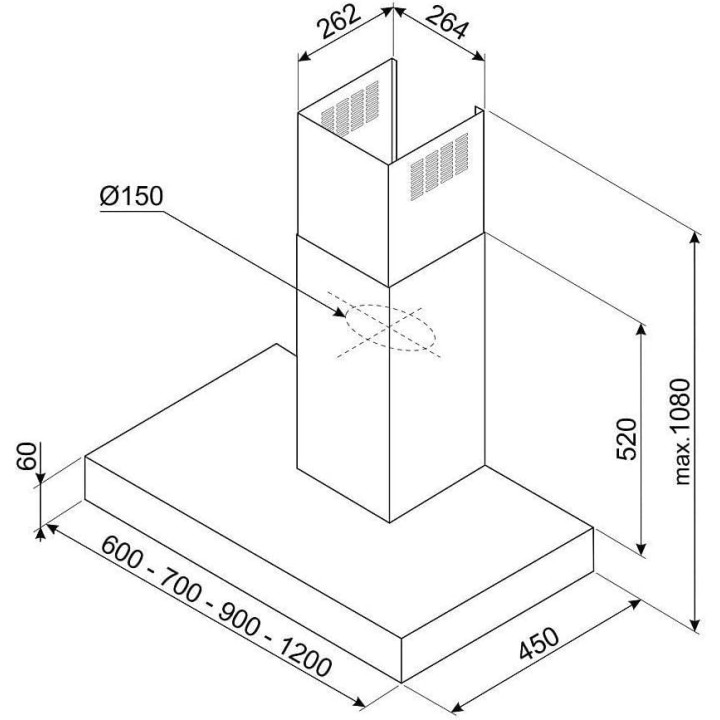 Hotte décorative îlot central 90 cm inox commandes électroniques SMEG