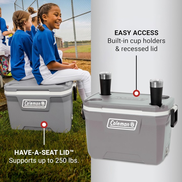 Glacière isotherme 52 L - Couvercle siège - Grande capacité - Coleman gris