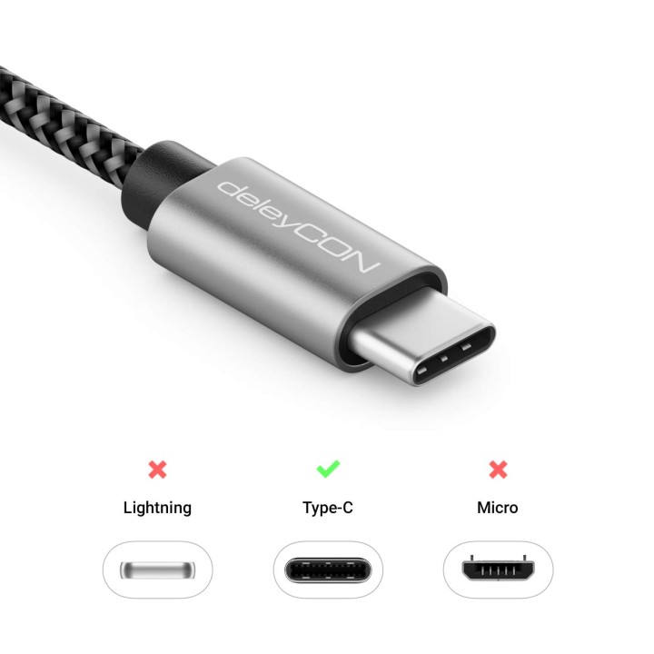 Câble USB-C 1,5 m nylon noir – Charge et synchronisation universelle, connecteurs métalliques