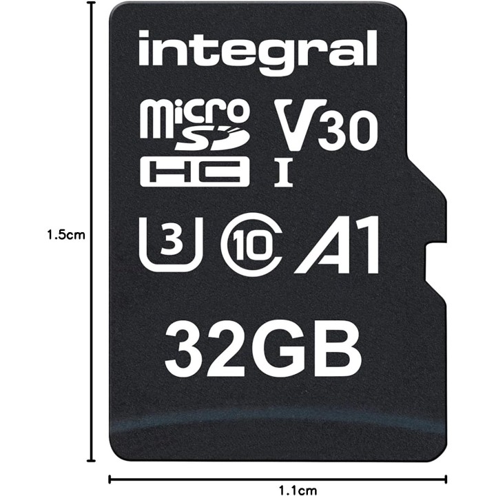 Carte microSDHC 32 Go - 100 MB/s UHS-I U3 V30 avec adaptateur SD - Integral