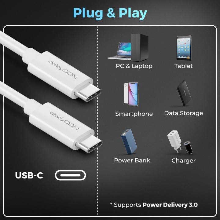 Câble USB-C 1,5m charge rapide 100W – Transfert 5 Gbit/s – Puce E-Marker – Blanc