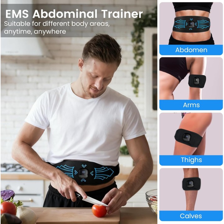Électrostimulateur abdominal EMS – 10 modes, 30 intensités, USB-C, multi-zones