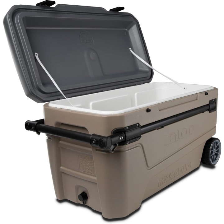 Glacière à roulettes 110QT Igloo – poignée télescopique, isolation longue durée