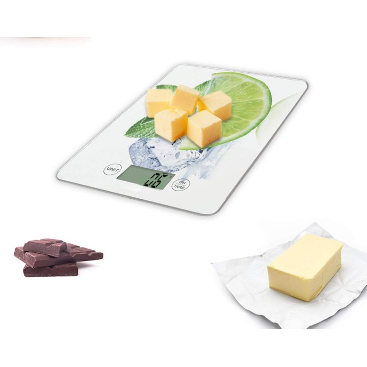 Balance de cuisine électronique extra-plate 5 kg - décor citron - plateau verre trempé