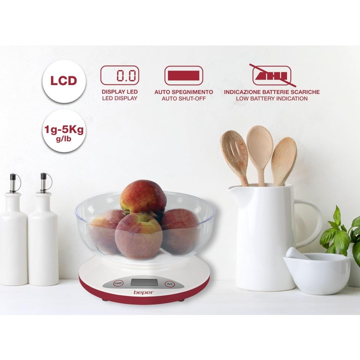 Balance de cuisine numérique bol amovible - LCD, tare, mesure solides et liquides 5kg