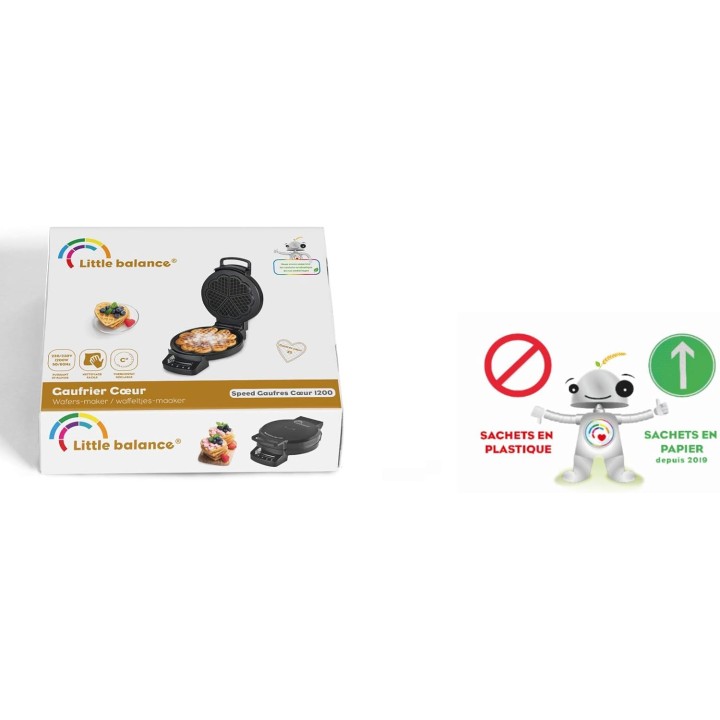 Gaufrier 5 gaufres cœur - 1200 W - Plaques antiadhésives - Thermostat réglable LITTLE BALANCE