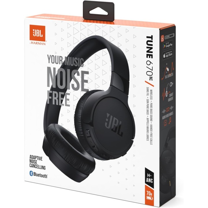 Casque sans fil JBL Tune 670NC - Réduction de bruit adaptative, autonomie 70h, pliable