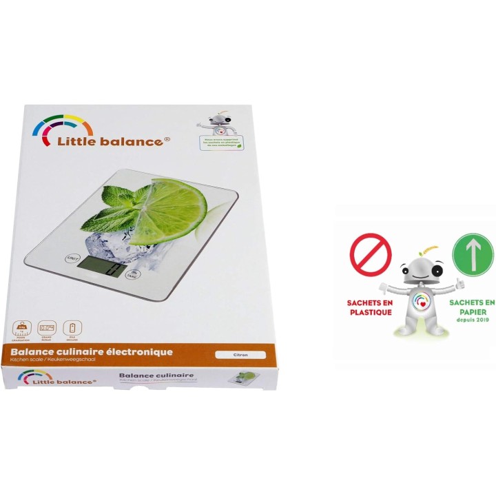 Balance de cuisine électronique extra-plate 5 kg - décor citron - plateau verre trempé