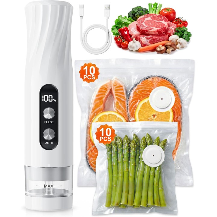 Machine sous vide alimentaire portable Babacom 60kPa rechargeable compacte - Blanc