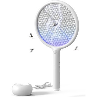 Raquette anti-moustique électrique 2-en-1 - 4000V, LED, rechargeable USB, sécurité renforcée