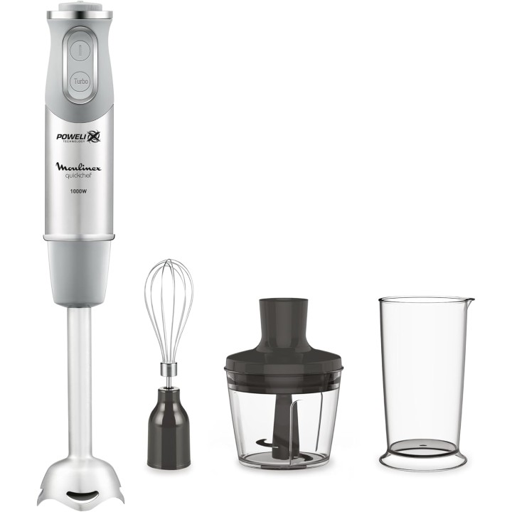 Mixeur plongeant inox Moulinex 1000 W – 10 vitesses, accessoires fouet et hachoir