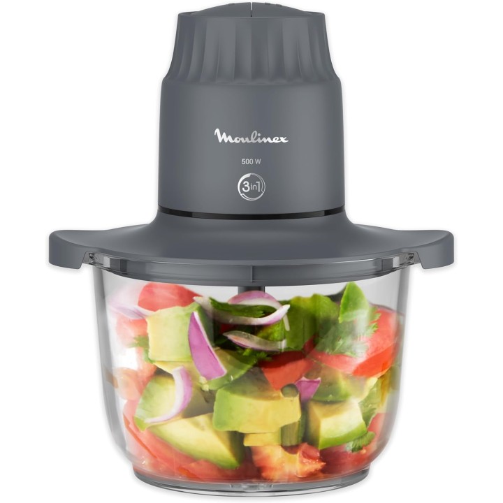 Hachoir électrique Moulinex bol verre 1L – 500W, 2 vitesses, sécurité Safe Start