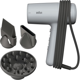 Sèche-cheveux Braun 2200W - Technologie ionique IONTEC - 3 accessoires - Gris satiné