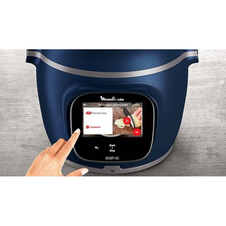 Multicuiseur Cookeo Pro Moulinex 4L - Écran tactile, céramique, cuisson rapide, bleu