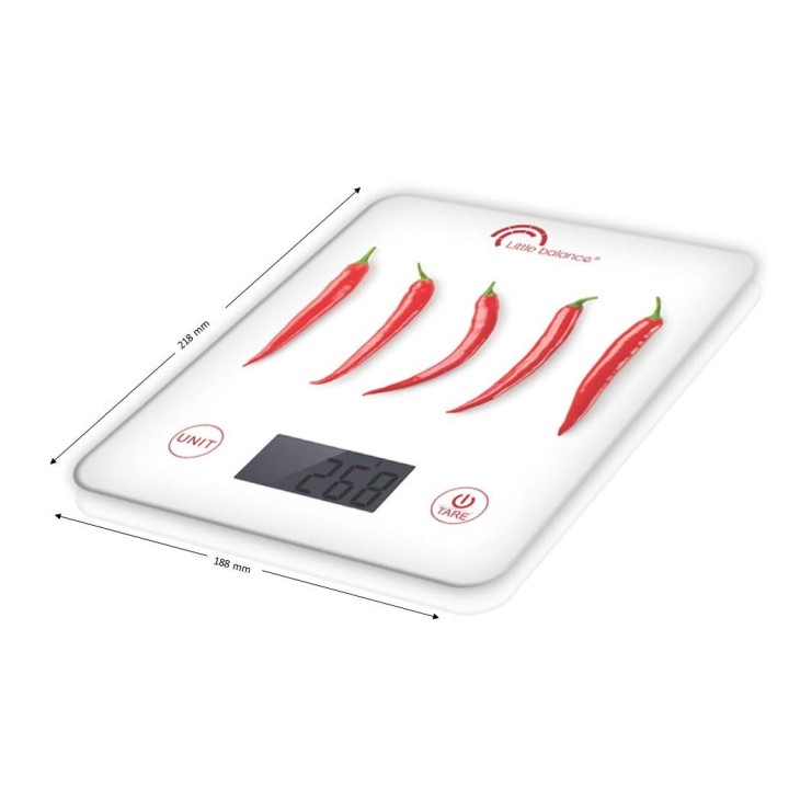 Balance de cuisine électronique 5 kg/1 g - Verre trempé - Recharge USB - LCD blanc