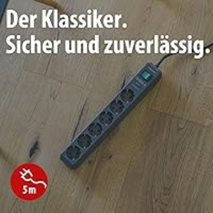 Multiprise 6 prises avec protection surtension, interrupteur et câble 5m - Brennenstuhl anthracite