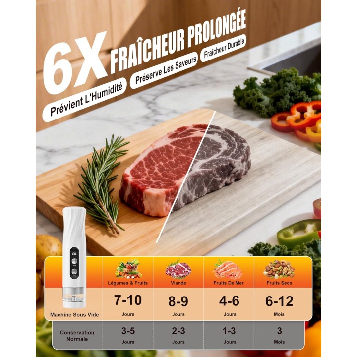 Machine sous vide alimentaire portable Babacom 60kPa rechargeable compacte - Blanc