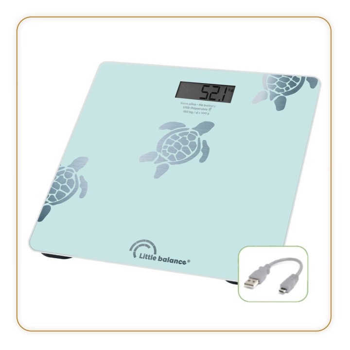Pèse-personne design tortue métallisée - Batterie rechargeable USB - 180 kg QUARTEK
