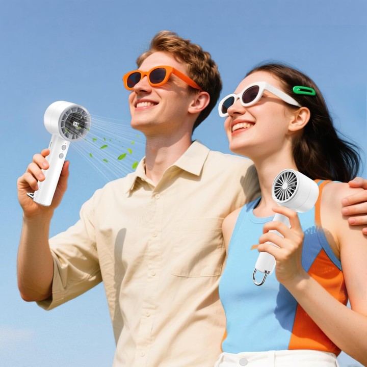 Ventilateur portable 5 vitesses USB avec affichage LED et batterie 3000mAh - compact blanc