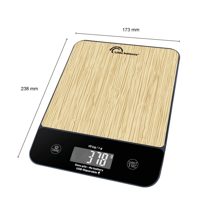 Balance de cuisine USB rechargeable extra plate 10 kg bambou - Little Balance 8712