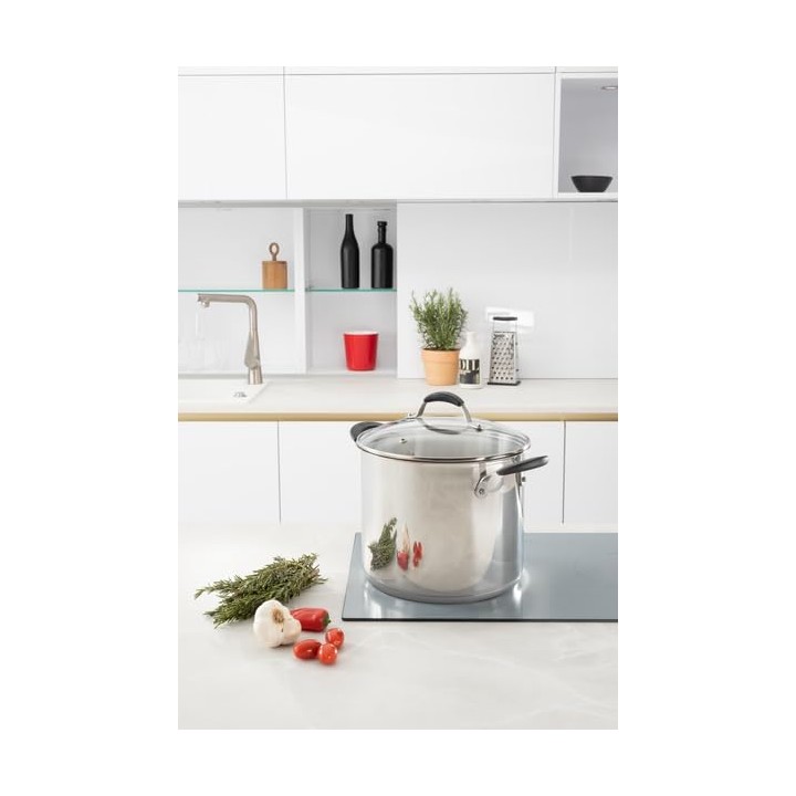 Casserole 20 cm acier inoxydable Tempra Lagotherm - couvercle verre Lagostina