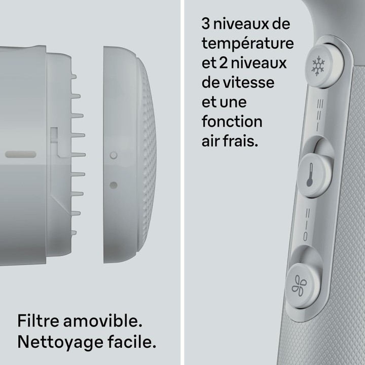 Sèche-cheveux Braun 2200W - Technologie ionique IONTEC - 3 accessoires - Gris satiné