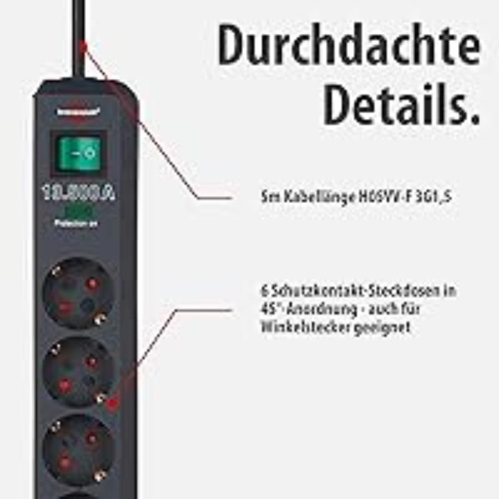 Multiprise 6 prises avec protection surtension, interrupteur et câble 5m - Brennenstuhl anthracite