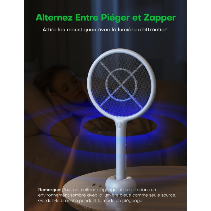 Raquette anti-moustique électrique 2-en-1 - 4000V, LED, rechargeable USB, sécurité renforcée