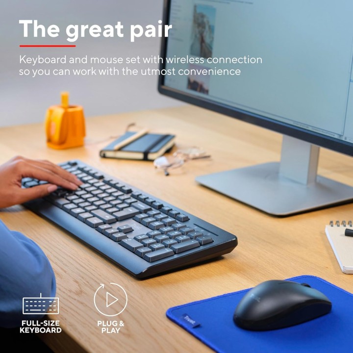 Pack clavier et souris sans fil Trust - AZERTY français, pavé numérique, résistant éclaboussures