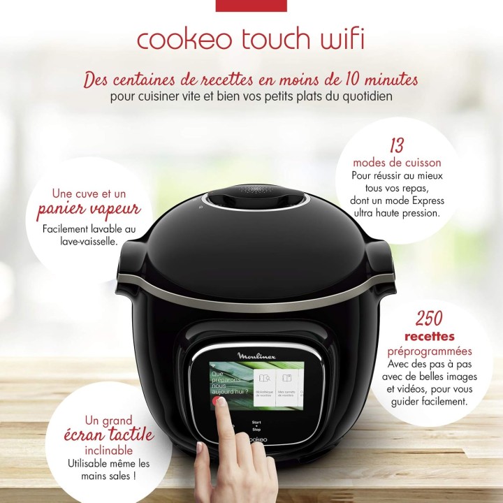 Multicuiseur intelligent Moulinex Cookeo Touch Wifi - 6L, écran tactile, recettes intégrées