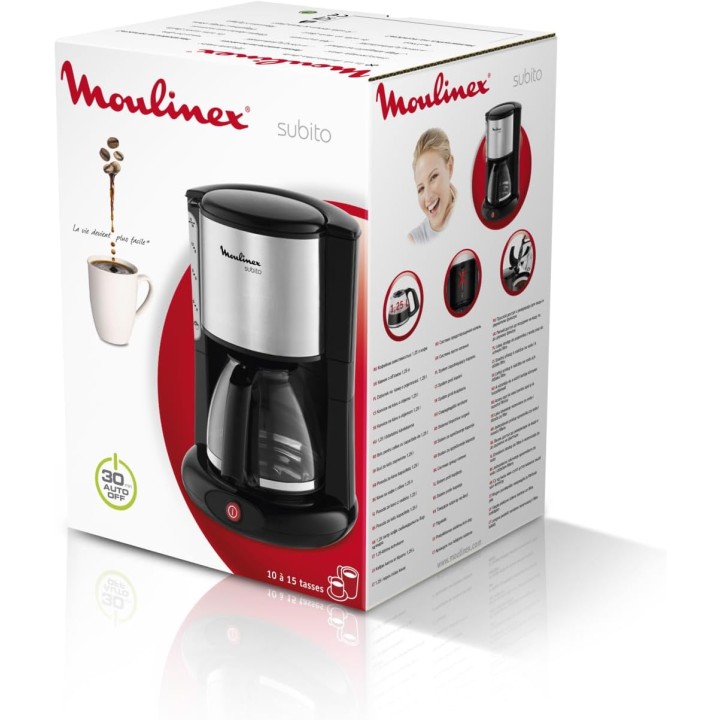 Cafetière filtre électrique 10-15 tasses - Anti-goutte, maintien au chaud, Moulinex gris