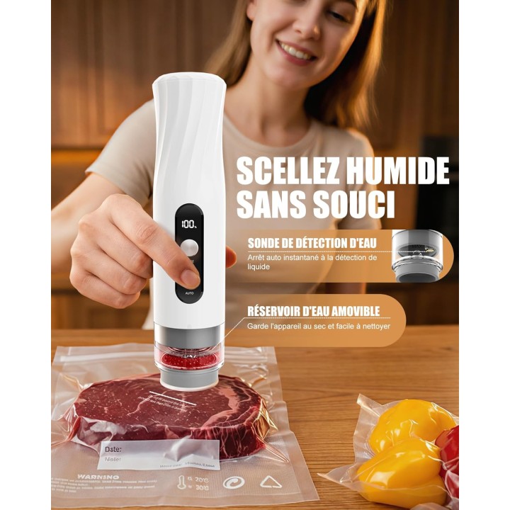 Machine sous vide alimentaire portable Babacom 60kPa rechargeable compacte - Blanc