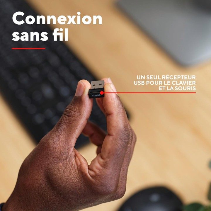 Pack clavier et souris sans fil Trust - Silencieux AZERTY résistant éclaboussures noir