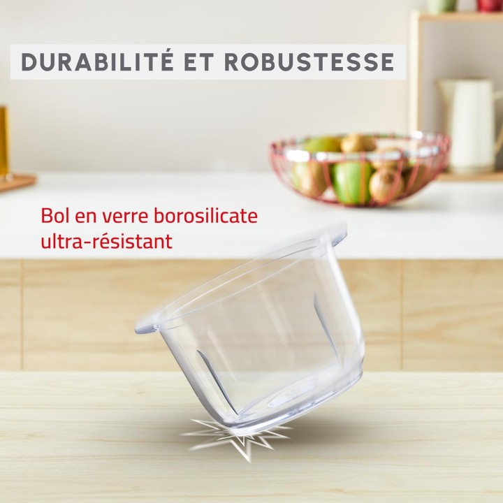 Hachoir électrique Moulinex bol verre 1L – 500W, 2 vitesses, sécurité Safe Start