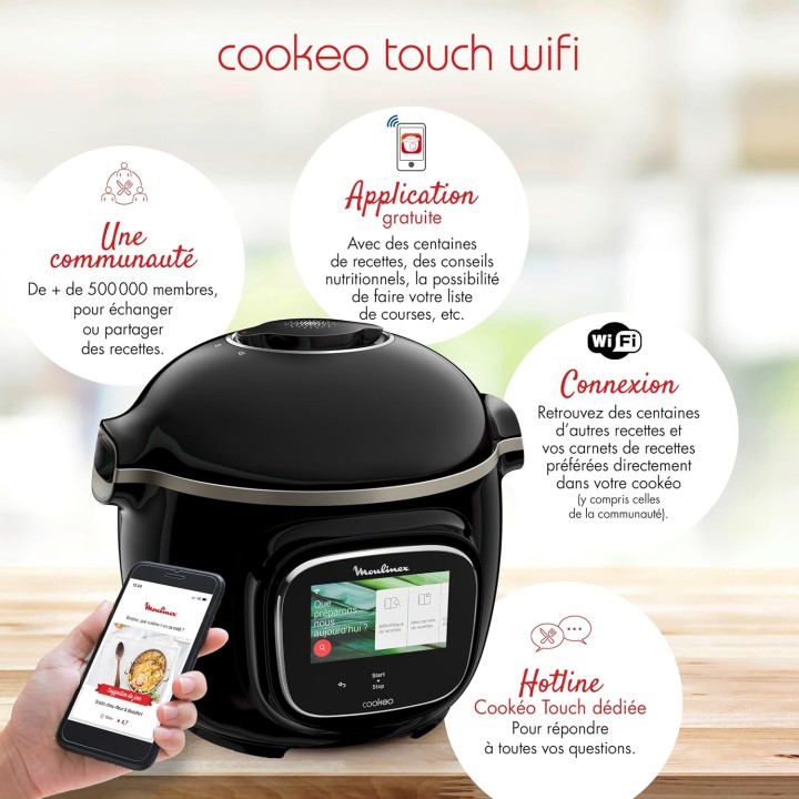 Multicuiseur intelligent Moulinex Cookeo Touch Wifi - 6L, écran tactile, recettes intégrées
