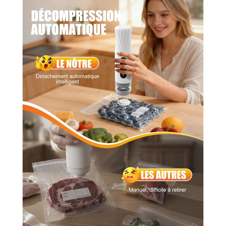 Machine sous vide alimentaire portable Babacom 60kPa rechargeable compacte - Blanc
