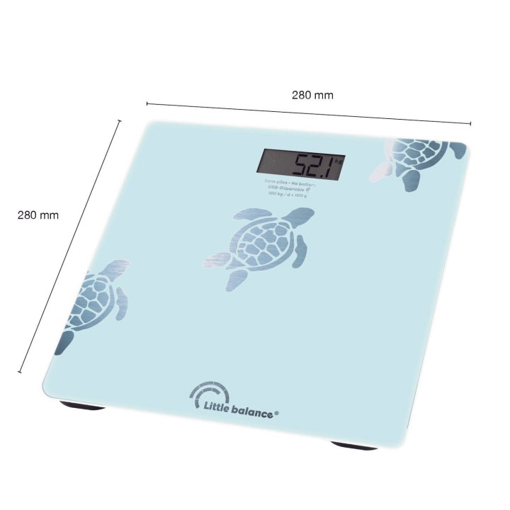 Pèse-personne design tortue métallisée - Batterie rechargeable USB - 180 kg QUARTEK