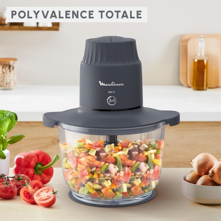 Hachoir électrique Moulinex bol verre 1L – 500W, 2 vitesses, sécurité Safe Start