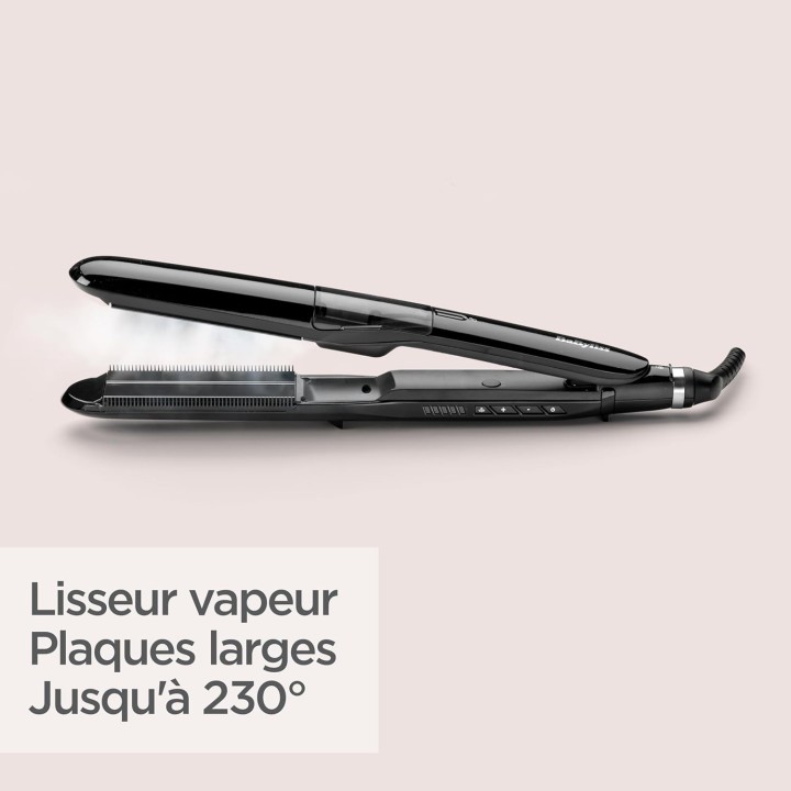 Lisseur vapeur BaByliss - Plaques larges céramique, 5 températures, arrêt auto