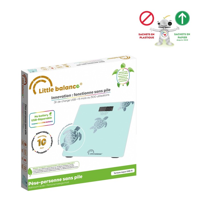 Pèse-personne design tortue métallisée - Batterie rechargeable USB - 180 kg QUARTEK