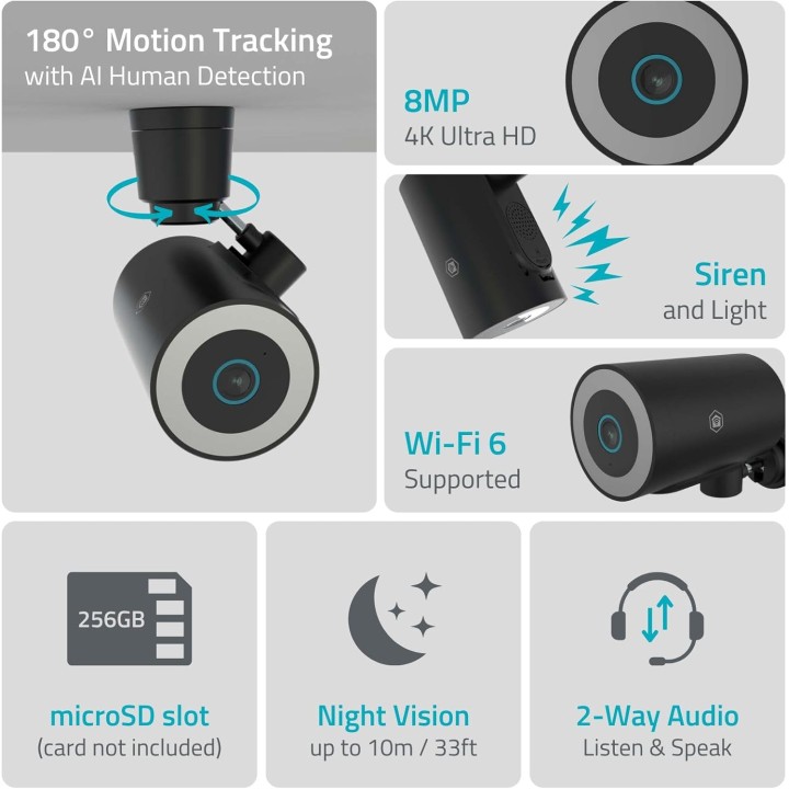 Caméra extérieure de sécurité 4K Ultra HD Wi-Fi 6 vision nocturne couleur Nedis