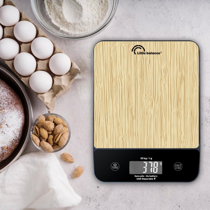 Balance de cuisine USB rechargeable extra plate 10 kg bambou - Little Balance 8712