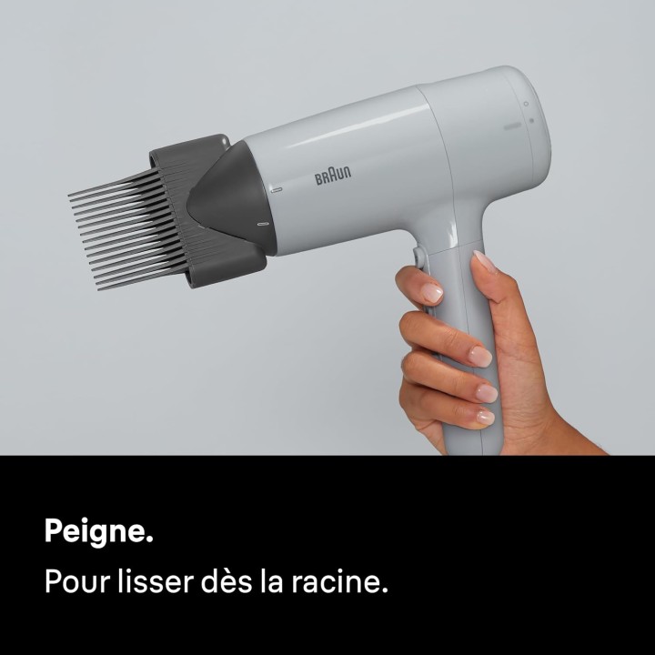 Sèche-cheveux Braun 2200W - Technologie ionique IONTEC - 3 accessoires - Gris satiné
