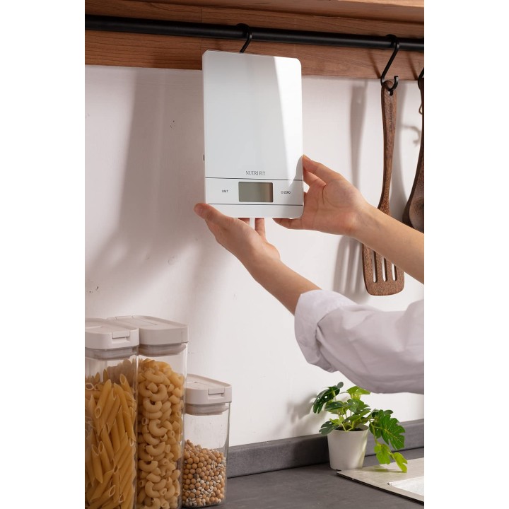 Balance de cuisine électronique 5 kg/1 g - Verre trempé - Recharge USB - LCD blanc